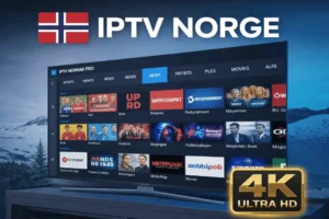 Hva er IPTV? -Smart TV med IPTV-grensesnitt som viser norske og internasjonale kanaler i 4K